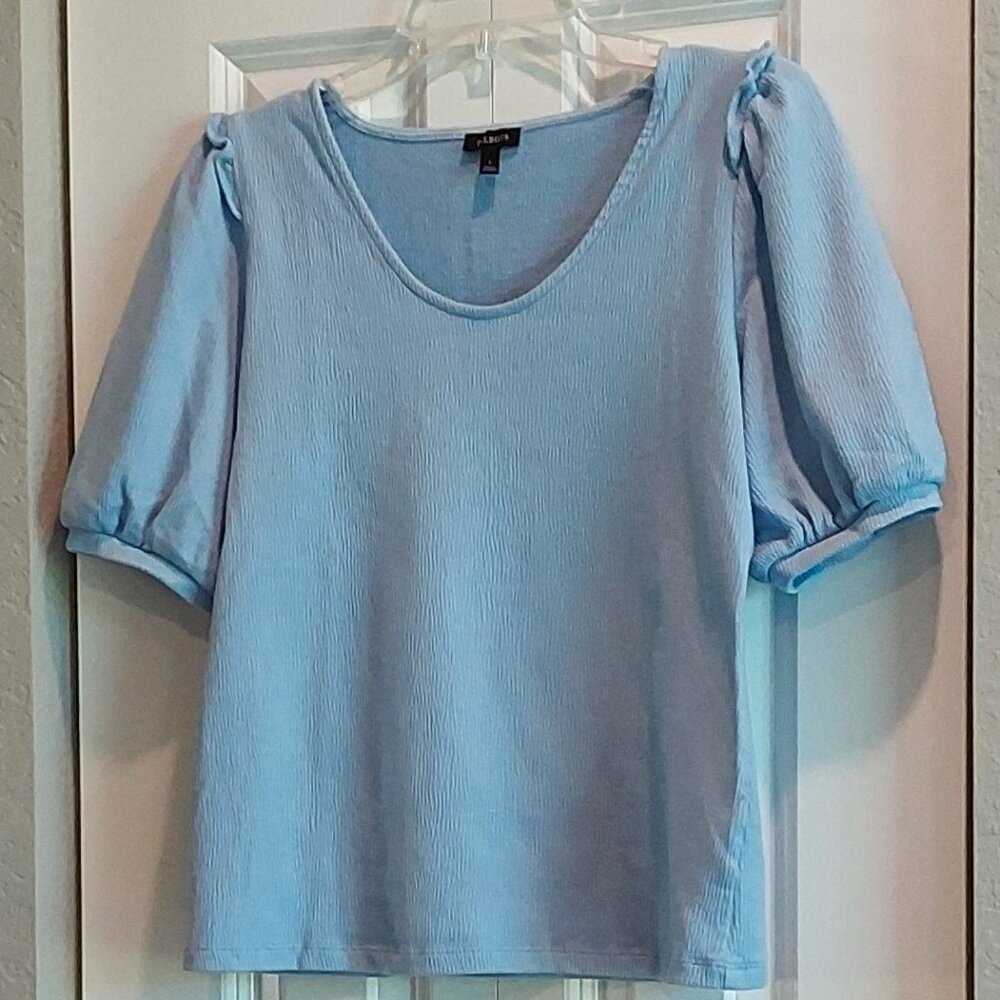 Talbots Blue Puff Short Sleeve Pull-Over Top Women's Size S